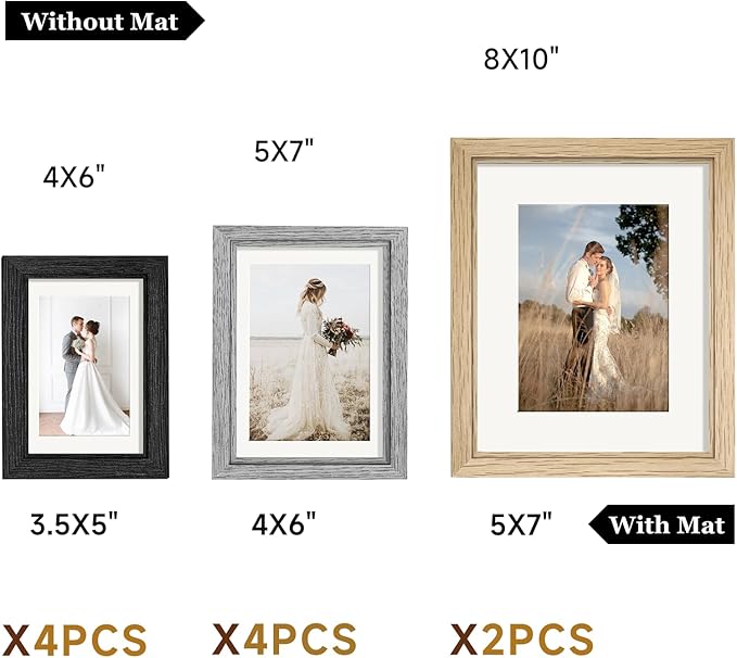 Picture Frames, Made of Real Glass and Wooden Frame, Gallery Photo Frames Set of 10 for Collage Wall Decor, Multi Sizes Including 8x10, 5x7, 4x6 for Mounting or Tabletop Display, Multi Color
