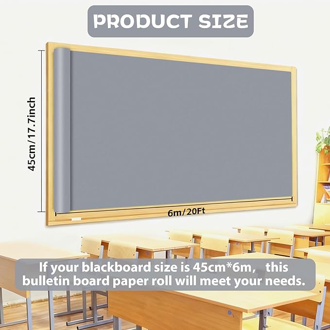 Qyeahkj 17.7in x 20ft Bulletin Board Paper Roll Bulletin Board Background Paper Fade Resistant Classroom Decoration Poster Art Craft Home Wall Education Decor Supplies Gray