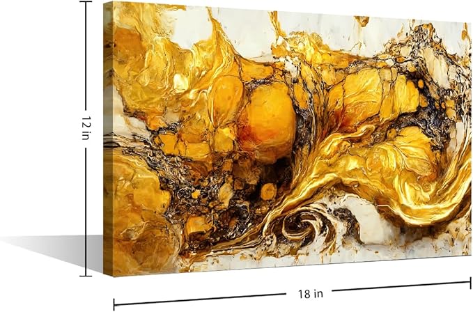 Abstract Canvas Art Decor 1 Panel Modern Native Americans Home Wall Art Gold and White Marble Art Poster Printing Dilettante Living Room Bedroom Restaurant Wall Decor Stretched Ready to Hang 18x12 in