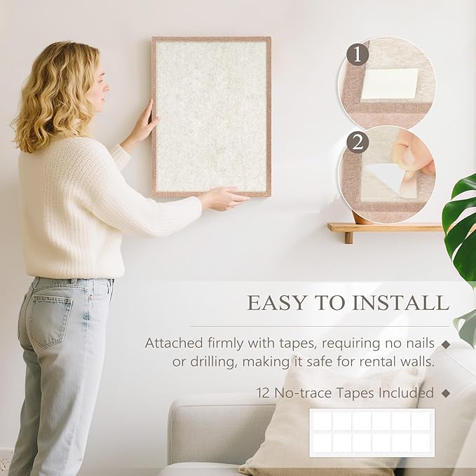 DOLLAR BOSS Felt Framed Bulletin Board 16'' x12'' 2 PCS Small Cork Boards for Walls Cute Lightweight Aesthetic Corkboard for Office Home Decor College Dorm Room Photo Display with 10 Pins, Beige