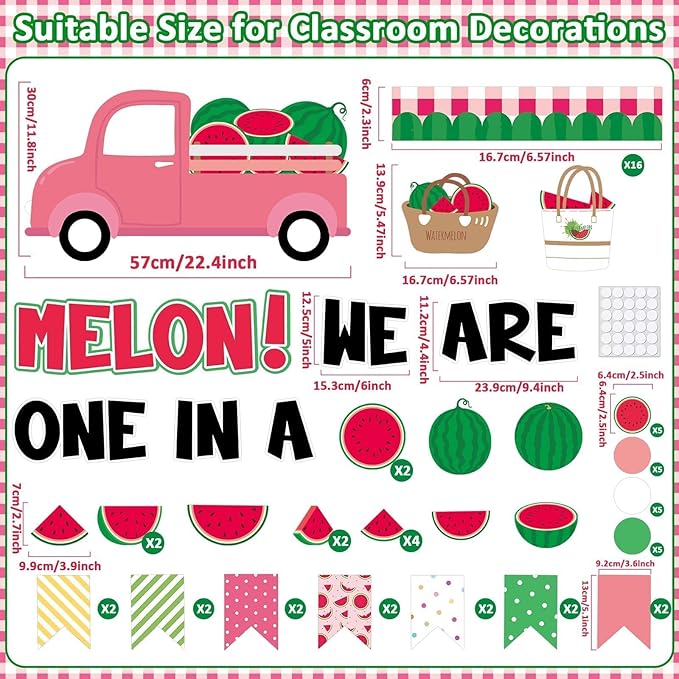 Summer Watermelon Bulletin Board Set Watermelon Truck Classroom Decorations Back to School One in a Melon Bulletin Board Decor Summer Watermelon Cutouts for Shcool Nursery Decor