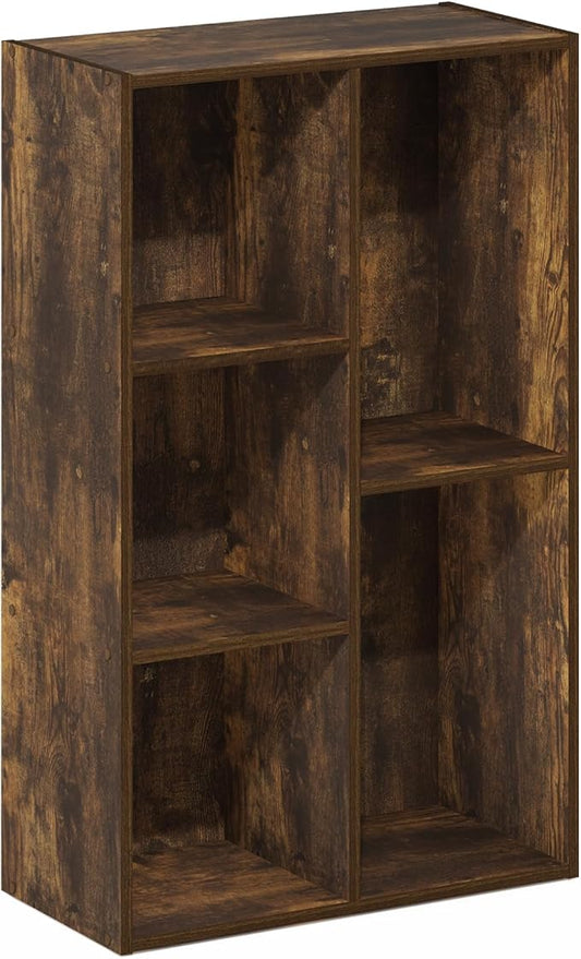 Furinno LUDER Book Shelf, 5-Cube Bookshelf, Bookcase with Open Shelf, Tool Free Assembly, 9.4 x 19.7 x 31.5, for Living Room, Bedroom, Home Office, Amber Pine
