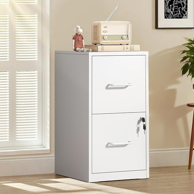 2 Drawer File Cabinet with Lock, Metal Filing Cabinet for Home Office, Vertical File Cabinet for Letter/Legal/A4/F4 Documents, Easy to Assemble Steel Storage Cabinet