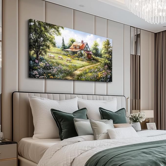 QIYILEXWART Large Wall Decor For Living Room Canvas Wall Art For Office Wall Decorations For Bedroom Grassland Paintings The Hut Picture Modern Artworks Inspiration Home Decor Ready To Hang