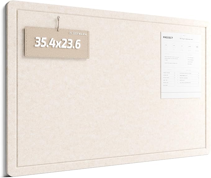 Fluxynara Bulletin Board,35.4" x 23.6" Cork Board Alternative with 12 Safe Removable Adhesive Tabs, Foldable Felt Pin Board for Home Office, Classroom, Bedroom,Entryway for Walls— Oatmeal