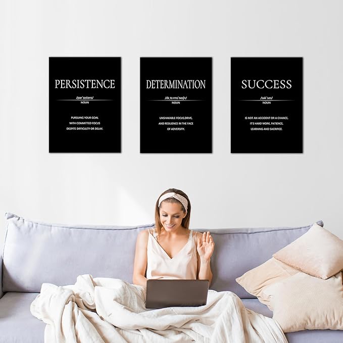 LMGOV Large Motivational Wall Art for Men, 16” x 24" Office Wall Decor for Living Room, Inspirational Paintings Wall Picture for Bedroom, Black and White Canvas Art for for Gym, Bathroom, Sports, Dorm