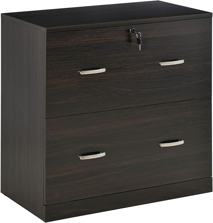 2 Drawer File Cabinet with Lock, Home Office Filing Organizer, for Letter Legal A4 Size Labeled Folders File Folder Storage, Wood Lateral Filing Cabinet (Walnut-D16.5*W29.25*H28.25in)