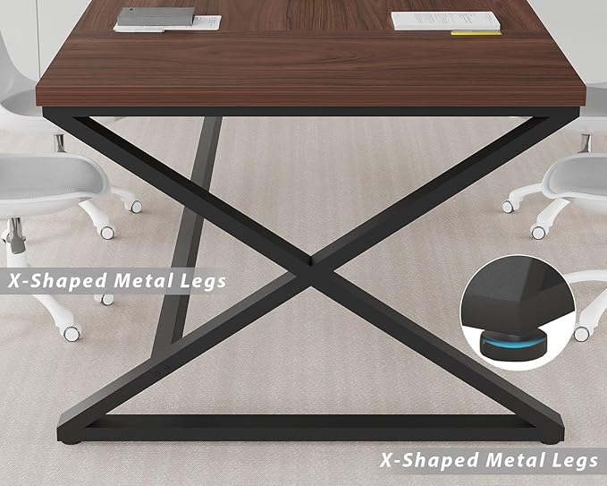 IBF Large Computer Desk, 70.8” Long Home Office Desk for Writing, Modern Simple Executive Work Desk for Study, Wood Metal Double PC Gaming Workstation Computer Table for Bedroom, Walnut, 70 inch