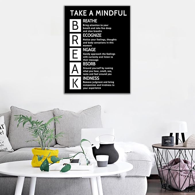 Take A Mindful Break Inspirational Canvas Wall Art Office Poster Decor Motivational Quotes Picture Painting Home Print Artwork for Living Room Workplace Classroom Gym Ready to Hang [24''Wx36''H]
