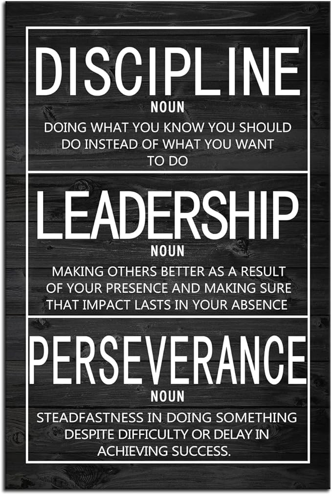 Inspirational Wall Art Discipline Leadership Perseverance Positive Motivational Poster Canvas Painting Wall Art Framed Artwork Prints Picture for Living Room Office Gym [24''Wx 36''H]