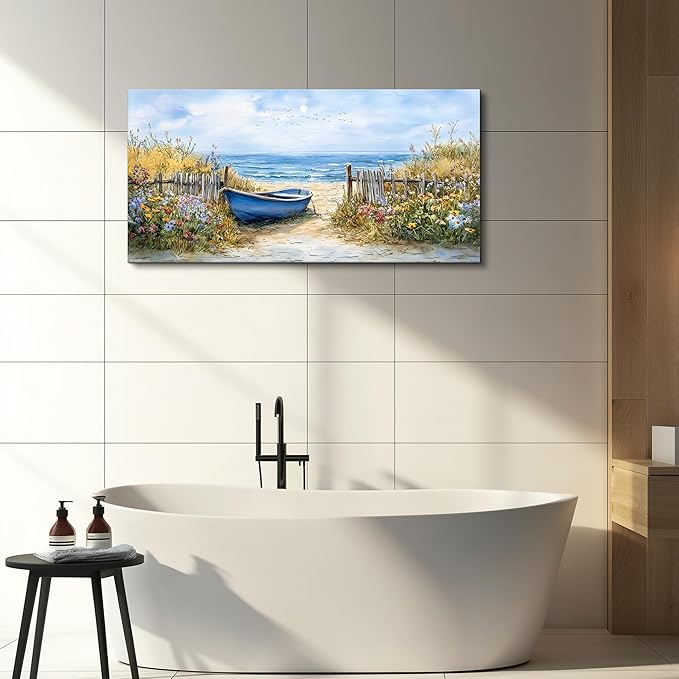 QIYILEXWART Canvas Wall Art For Living Room Wall Decor For Bedroom Office Wall Decoration Sea Side Boat Landscape Painting Farmhouse Pictures Artwork Room Aesthetic Home Decor 20x40 In