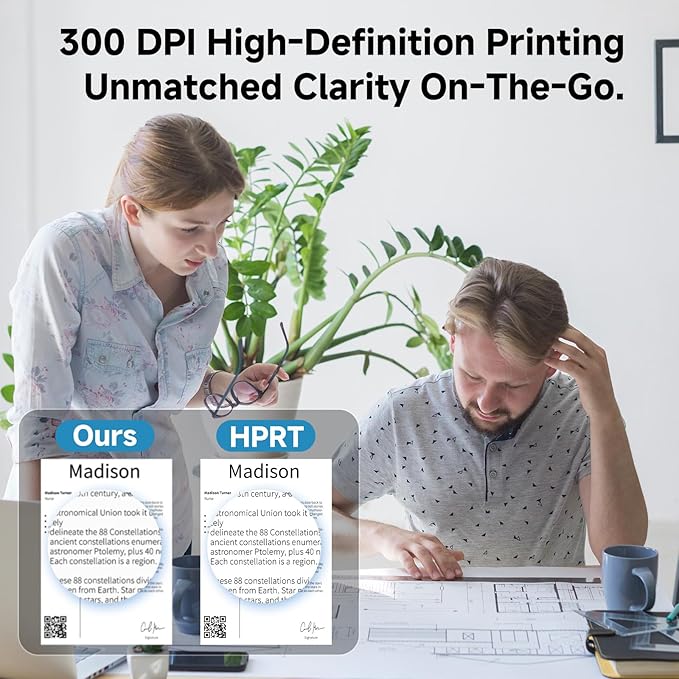 HPRT Portable Printer Wireless for Travel, Inkless Thermal Printer for iOS/Andorid/Laptop, 300DPI, Supports Thermal Paper & Labels,Supports 8.5"x 11"US Letter & A4, A5 for Office/Home/School/Vehicles