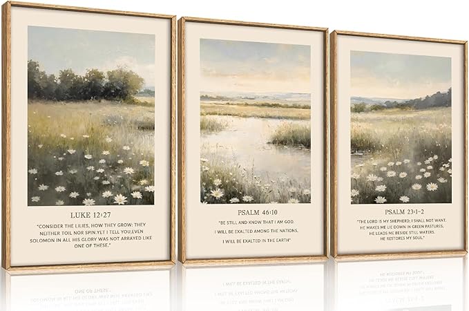 Large Christian Scripture Framed Canvas Wall Art,Vintage Bible Verse Wall Decor,Jesus Religious Art Prints,Nature Floral Landscape Artwork for Living Room,Bedroom,Church -24"x36"x3