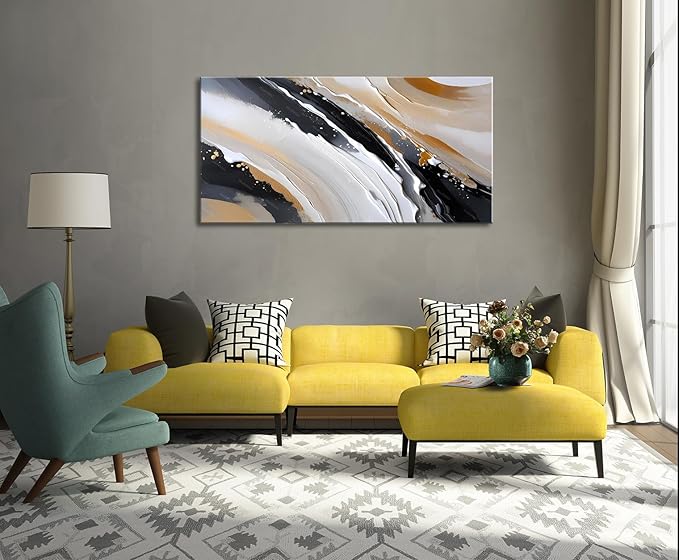 weiyiart Abstract Wall Art Wall Decor Brown and Black White Modern Canvas Wall Paintings Modern Artwork for Living Room Bedroom Bathroom Office Home Decor Can Be Hung Directly 20"x 40"