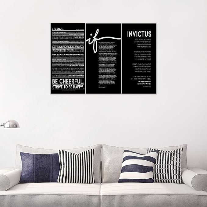 3 Piece Inspirational Wall Art, Black Background Sayings Picture, Quotes Motivational Canvas Prints for Office Decor, Triptych Entrepreneur Painting Framed Artwork for Home Wall Decor (36"Wx24" H)