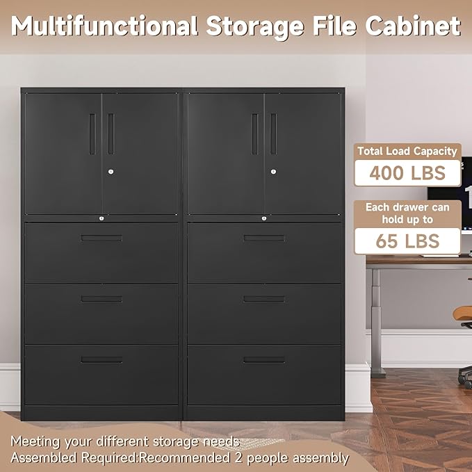 Metal File Cabinets, Lateral Filing Cabinet with 3 Drawers, 65" H File Caninet for Home Office, Office Storage Caninets with Adjustable Shelves for Letter/Legal / A4 - Assembly Required