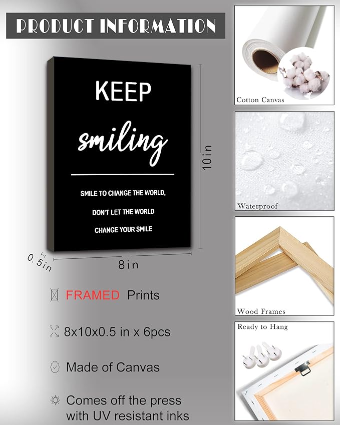 𝗗𝗿𝘀𝗼𝘂𝗺 Inspirational Office 𝗙𝗿𝗮𝗺𝗲𝗱 Wall Art Motivational Wall Decor Quotes Wall Art for Living Room Encouraging Canvas Posters for Bedroom Sayings for Wall Decor - 8” x10” x6 PCS (𝗙𝗿𝗮𝗺𝗲𝗱)