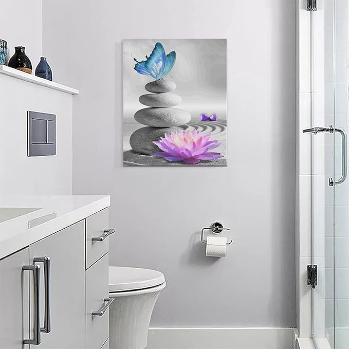 yerretin Stone Wall Art Zen Lotus Pictures Wall Decor Flower Canvas Spa Yoga Meditation Print Artwork Home Decorations for Living Room Bedroom Bathroom Office Framed 16"x20"