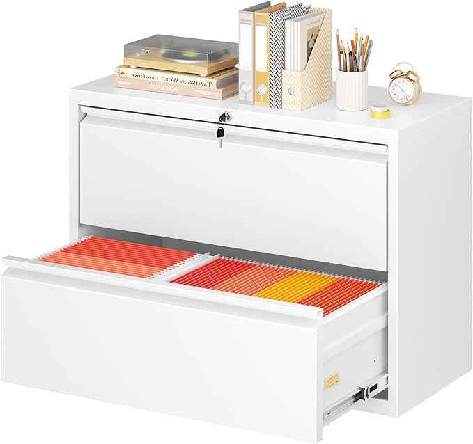 Superday Lateral File Cabinet 2 Drawer Metal File Cabinet with Lock, White Filing Cabinets for Home Office, Locking Filing Cabinets Hanging Files Letter/Legal/F4/A4