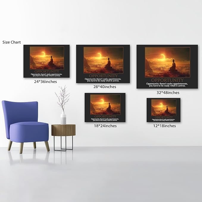 UZMKM - Office Wall Art, Motivational & Inspirational Quotes Canvas Wall Art for Home Office Wall Decor, Positive Quote Wall Decor, OPPORTUNITY Words Poster Frame for Company Wall Decor 24x36 Inch