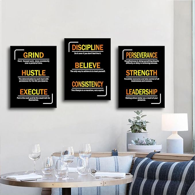 Hustle Believe Strength Motivational Canvas Wall Art Inspirational Quotes Picture Painting Positive Affirmations Print Poster for Office Living Room Bedroom Gym Wall Decor Ready to Hang [36''Wx16''H]