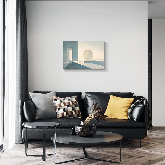 gaosoul Modern Canvas Wall Art Blue White Tranquility Geometric Abstract Oil Painting Minimalism Artwork Prints for Living Room Bedroom Office Decor Framed 24x16in