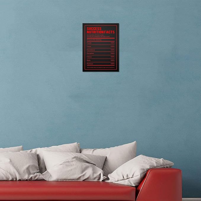 Yatsen Bridge Inspirational Wall Art Black and Red Success Nutrition Facts Canvas Painting Wall Art Poster Prints for Men Wrapped Framed Ready to Hang 18"X24"