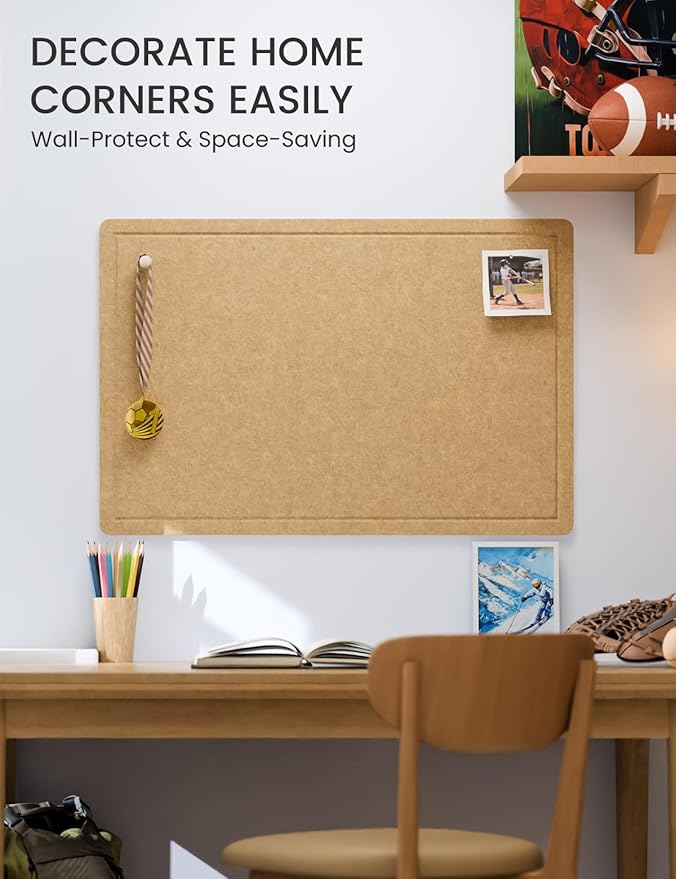 Fluxynara Bulletin Board,35.4" x 23.6" Cork Board Alternative with 12 Safe Removable Adhesive Tabs, Foldable Felt Pin Board for Home Office, Classroom, Bedroom,Entryway for Walls— Mustard Yellow