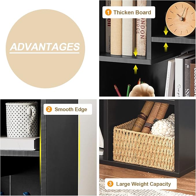VECELO 3-Tier Small Bookcase, 4 Cube Bookshelf, Fits Tallest Hardwares, Modern Floor Standing Unit, Shelf Hold Up to 66 LBS for Living Room Bedroom, Vintage Black