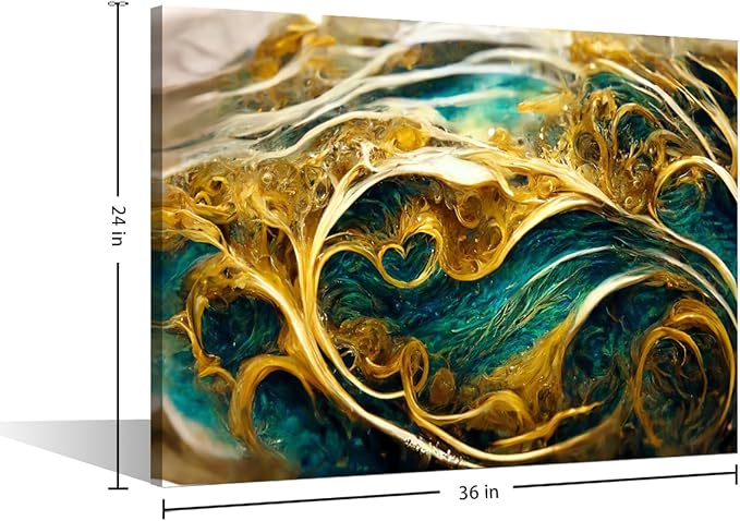 Modern Abstract Poster Decor 1 Panel Canvas Wall Art Golden Swirls Poster Printing Deep Sea and Soil Picture Prints on Canvas for Lady Men Living Room Bedroom Office Wall Decoration 36x24 in