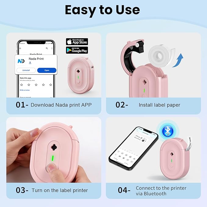 Mini Label Maker Machine with Tape, N12 Portable Bluetooth Label Printer, Thermal Sticker Labeler for Small Business, School, Home, Office(Pink)