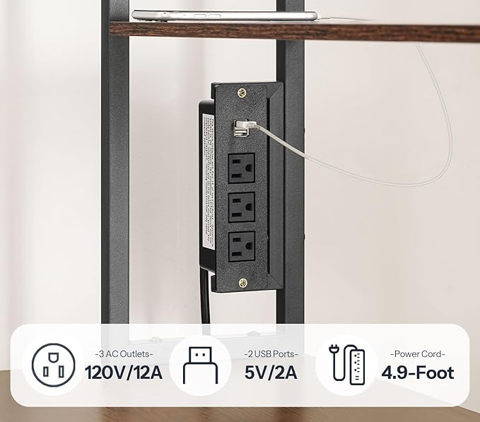 HOOBRO L Shaped Gaming Desk, 46 Inch Reversible Computer Desk with LED Light & Power Outlet, Office Desk with Storage Shelves & Drawer, for Home Office, Study, Rustic Brown and Black BF18UDDN01