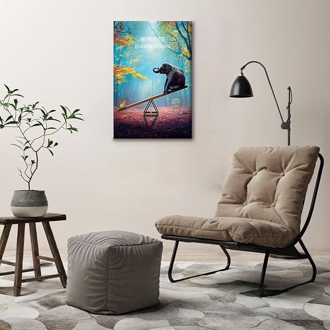 Elephant Wall Art Motivation Animals Poster Mindset Black and White Framed Canvas Artwork for Wall Decoration (28x44 inch)