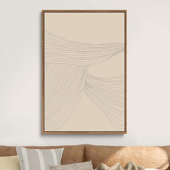 myusuar 3 Piece Large Modern Abstract Canvas Framed Wall Art For Living Room, Beige Minimalist Wall Art Decor Posters Prints For Bedroom Office, 24x36in