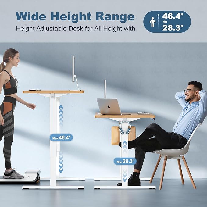 DUMOS 63 Inch Electric Standing Desk Height Adjustable, Sit to Stand Computer Workstations Large Work PC Table Home Office Writing Gaming Desks with Memory Presets for Walking Pad, Bedroom, Oak