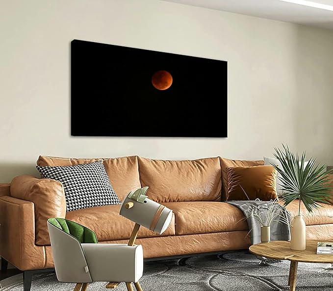 Canvas Wall Art for Living Room Bedroom Lunar Eclipse Pune Maharashtra India Big Large Wall Art Decor Framed Painting Wall Pictures Prints Artwork Office