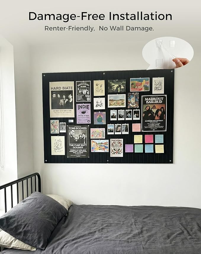 Aothia 12-Pack Large Felt Bulletin Board 48"x36", Modular Pin Board Tiles for Wall, Cork Board Alternative for Office & Classroom, Includes 70 Adhesive Tabs & 40 Pushpins, Black