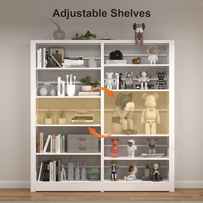 5-Tier Industrial Book Shelf, White Bookcases and Bookshelves,Tall Metal Bookcase Storage Organizer,Freestanding Bookshelf for Living Room,Home Office (White, Shelf-2)