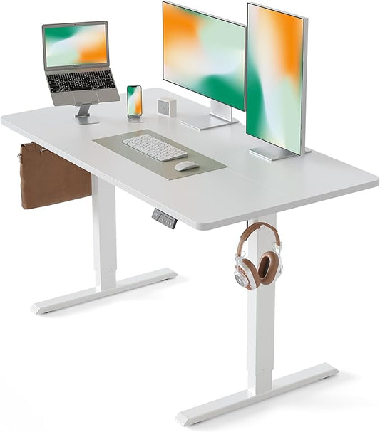 CubiCubi 55 x 28 Large Standing Desk, Height Adjustable Electric Computer Desk, 28" Deep Desktop, Sit Stand up Home Office Workstations with 4 Preset Heights, White