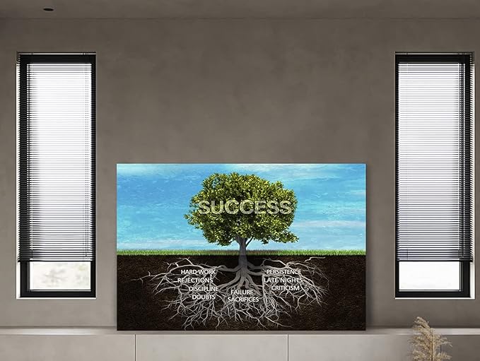 Modern Vintage Office Inspirational Canvas Prints Wall Art Success Tree Motivational Teamwork Posters and Prints with Wooden Frame for Classroom Gym Office Bedroom Decoration -44L'' x 28W''