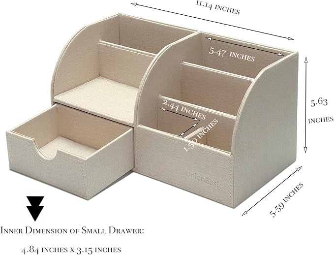 UnionBasic Desk Organizer - Multifunctional Leather Desktop Pen Holder Storage Box - Business Card/Pen/Pencil/Mobile Phone/Stationery Holder, Beige