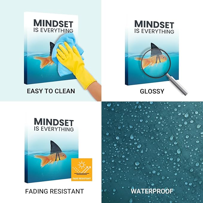 Inspirational Wall Art Framed Canvas 12 x 16 in MINDSET IS EVERYTHING (Fish) - Motivational Entrepreneur Positive Quotes Wall Arts Decor for Home Office Bathroom Bedroom Kitchen Classroom Gym