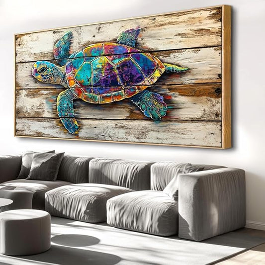 Sea turtle Wall Art For Living Room Large Size Framed Canvas Wall Art Abstract Wall Decor Abstract Art Paintings Modern Artwork Decor for Bedroom Bathroom 48x24in