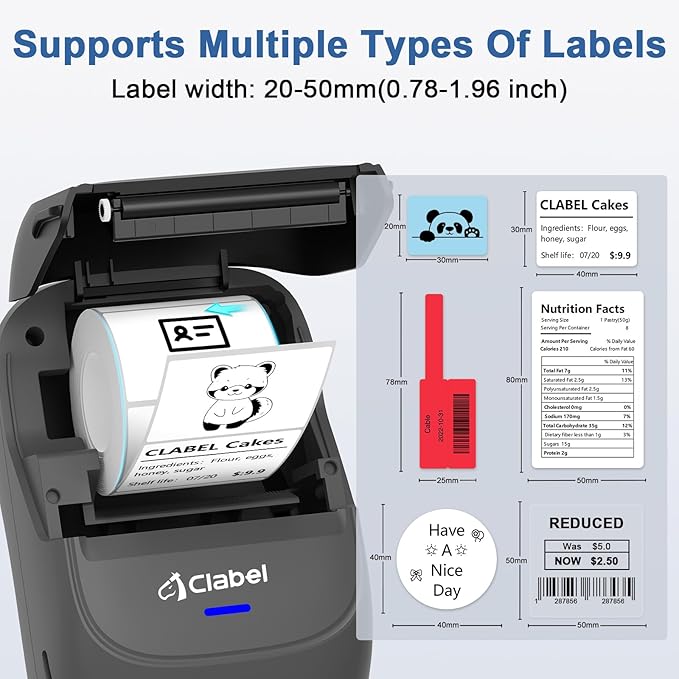 CLABEL Label Maker Machine with Tape 221B Inkless Label Printer Handheld Barcode Printer Compatible with Phone & PC for Retail School Office Organization Label Makers with APP Gray