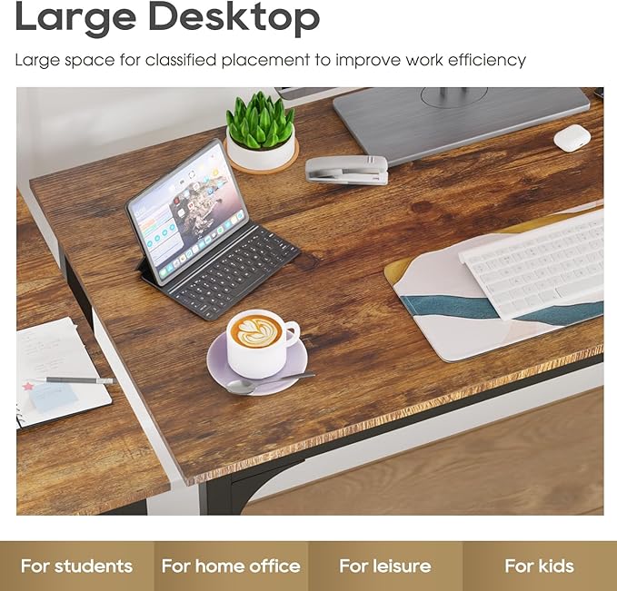 39 Inch Computer Desk Set of 2, Office Desk with Metal Frame, Home Office Desk, Modern Simple Style for Small Space Home Office, Living Room, Bedroom, Brown