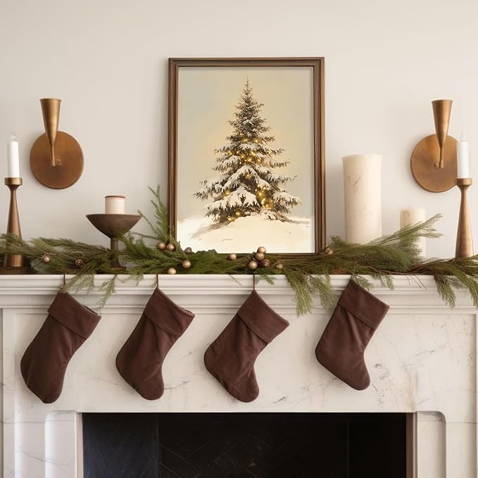 uniro Snowy Christmas Tree Print, Vintage Pine tree Decor Wall Art, Neutral Antique Holiday Xmas Tree Painting, Christmas Muted Rustic PineTree Artwork Painting Winter Farmhouse Holiday Wall Decor for Bedroom, Living Room, Gallery, winter Room Decor, h...