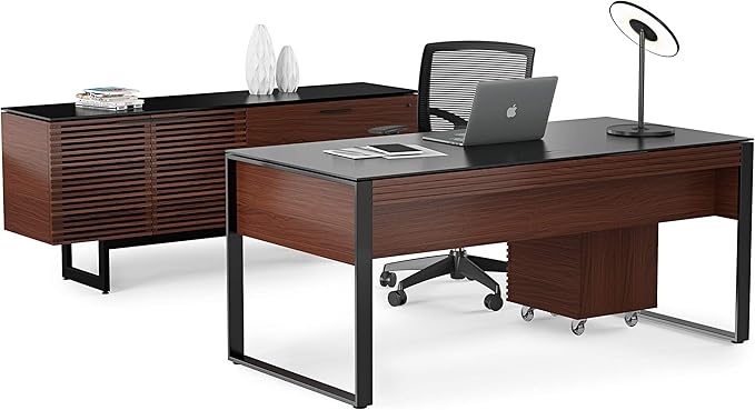 BDI Furniture Corridor 6507 Rolling 3-Drawer File Cabinet, Under Desk Storage Cabinet for Home or Office with Letter or Legal-sized File Drawer and 2 Supply Drawers, Key Lock, Chocolate Stained Walnut