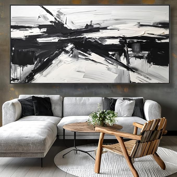 Wall Art Abstract Canvas Painting Black and White Modern Artwork for Living Room Bedroom Dining Room Home Office Decor 30"x60" with Framed