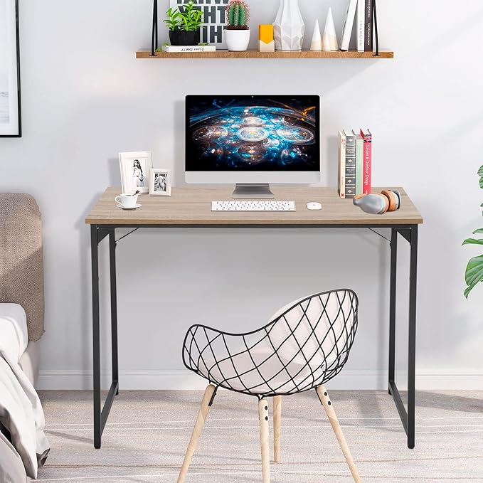 Computer Desk, 39 Inch Office Desk with Metal Frame, Home Office Desk, Modern Simple Style for Small Space Home Office, Living Room, Bedroom, Nature