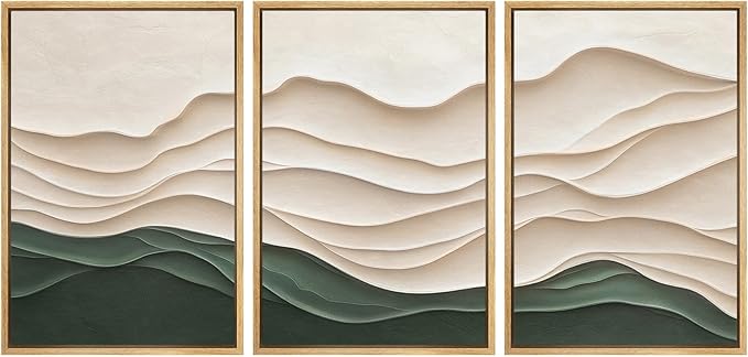 SIGNWIN Framed Canvas Print Wall Art Set Textured Paper Cut Landscape Beige and Green Minimalist Illustrations Modern Art Rustic Scenic Relax/Calm for Living Room, Bedroom, Office - 16"x24"x3 Natural